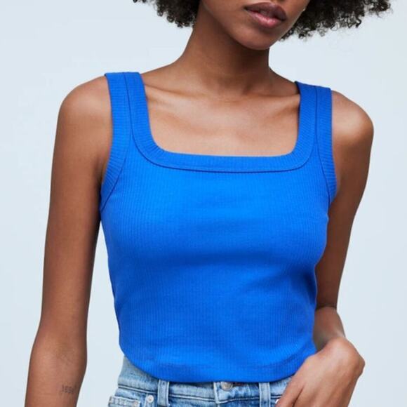 Madewell The Tailored Crop Tank in Sleekhold Pure Blue NWT XS - Picture 1 of 12